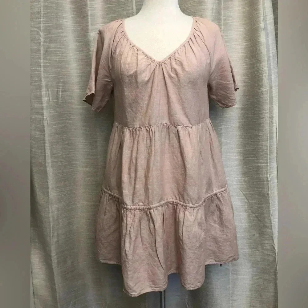 MADEWELL Dusty Pink Linen Blend Lorelei Mini Dress | Size Medium - Picture 3 of 12